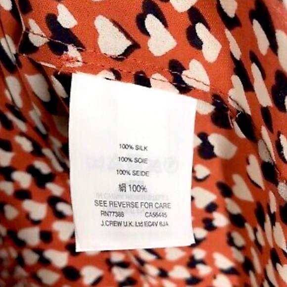 J. Crew Cold Shoulder Silk Top Blouse in Heart Print Rustic Rose Red Size 2 - Picture 10 of 13